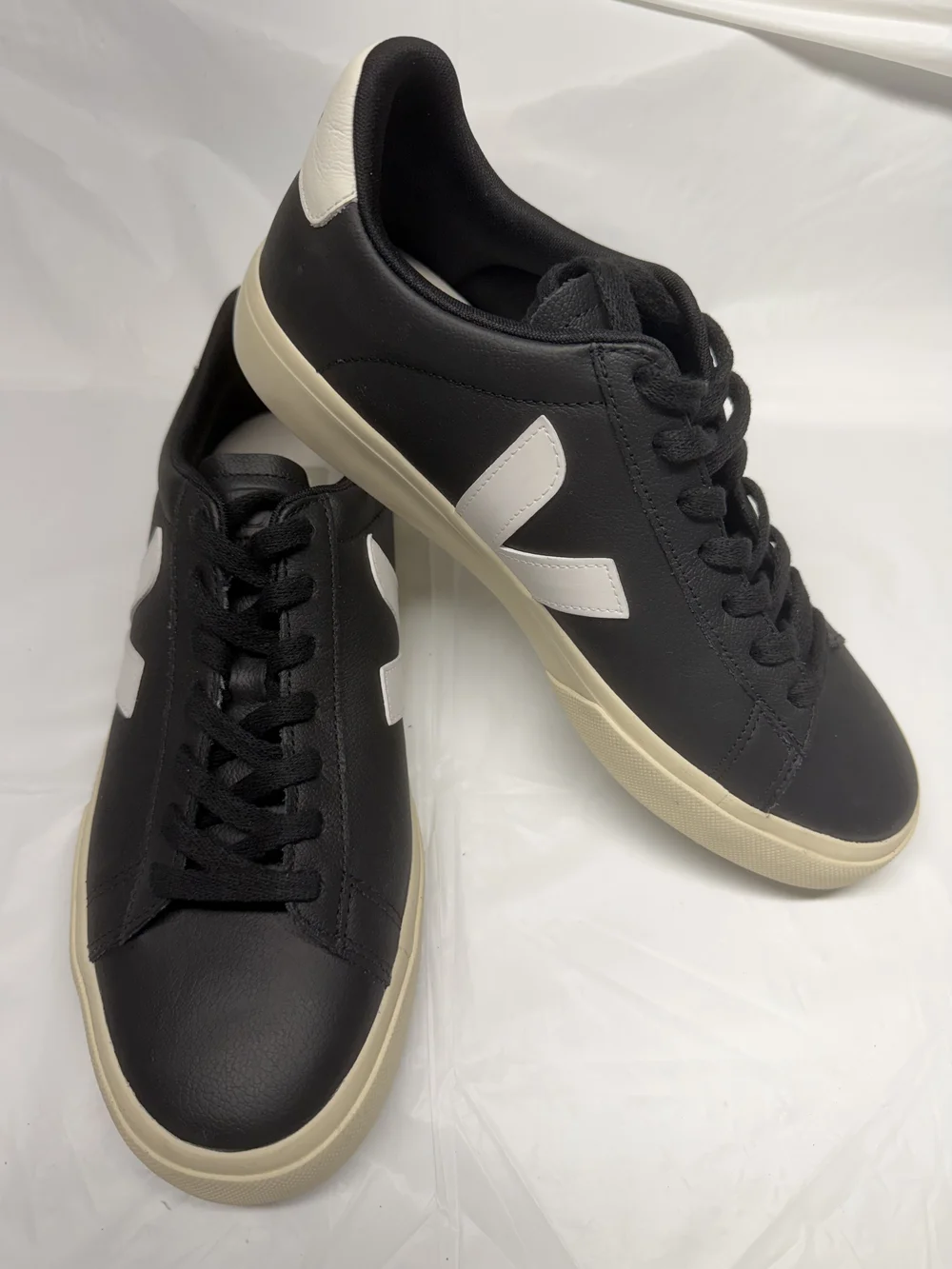 Veja Black Sneakers with White V and Cream Sole